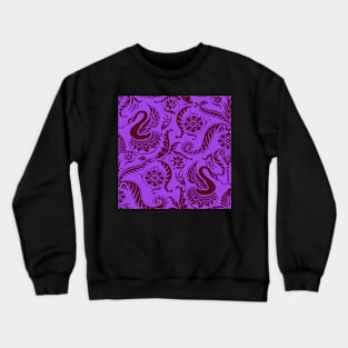Raspberry on Bright Purple Classy Medieval Damask Swans Crewneck Sweatshirt